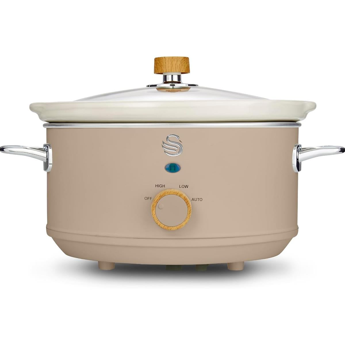 Swan Nordic Slow Cooker 3.5 Litres With Glass Lid & 3 Temperature Settings 200W - Oatmeal