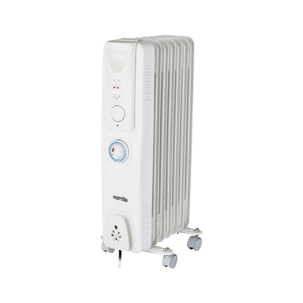 Warmlite 7 Fin Oil Filled Radiator With Adjustable Thermostat & 24 Hour Timer 1500W - White