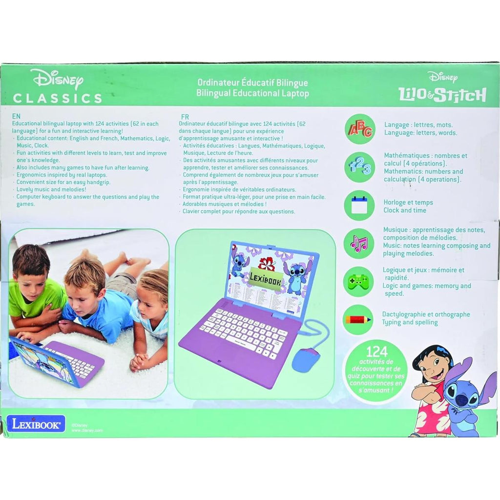 Lexibook Disney Stitch Bilingual Educational Laptop With 124 Activites - Purple/Blue