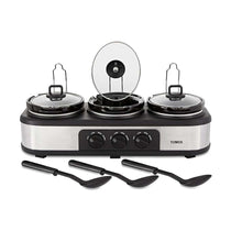 Tower Three Pot Slow Cooker With Independent Temperature Controls Stainless Steel 3 x 1.5 Litre - Black