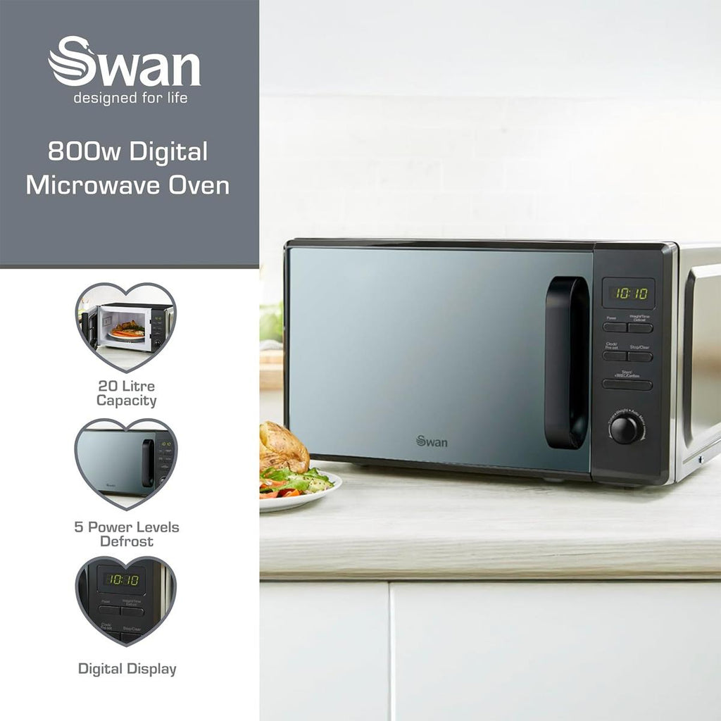 Swan Digital Microwave With 5 Power Levels 800W 20 Litre - Black