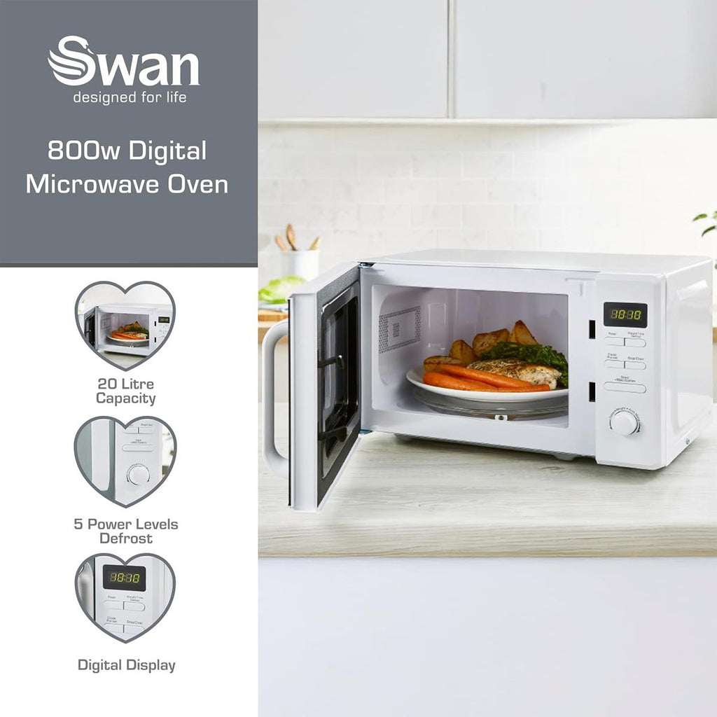 Swan Digital Microwave With 5 Power Levels 800W 20 Litres - White