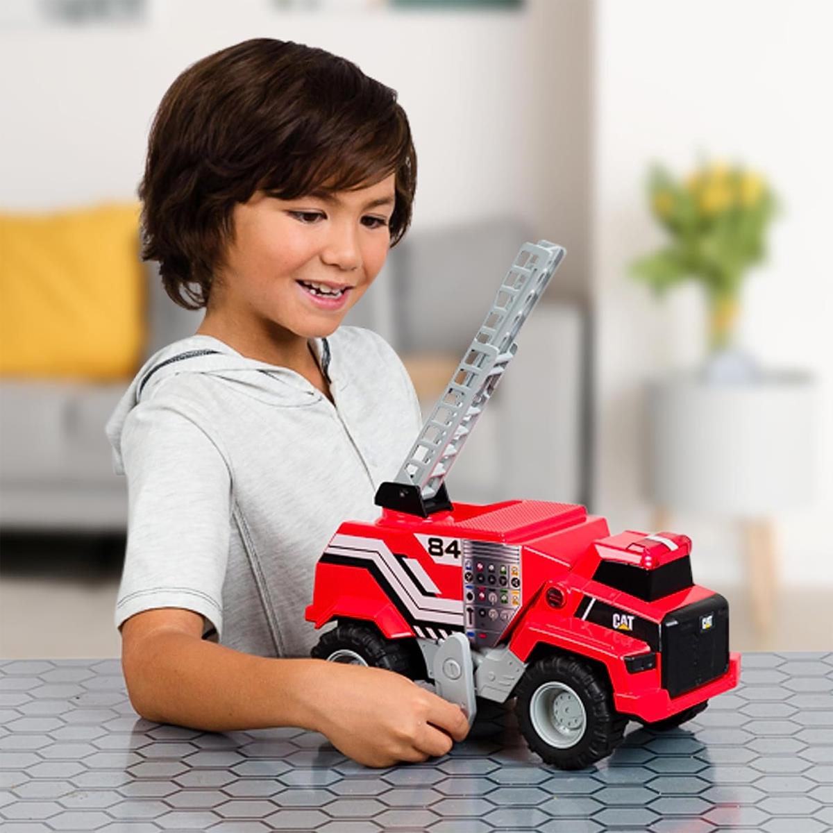 CAT Construction Power Haulers Fire Truck Vehicle Toys With Lights And Sounds - Red