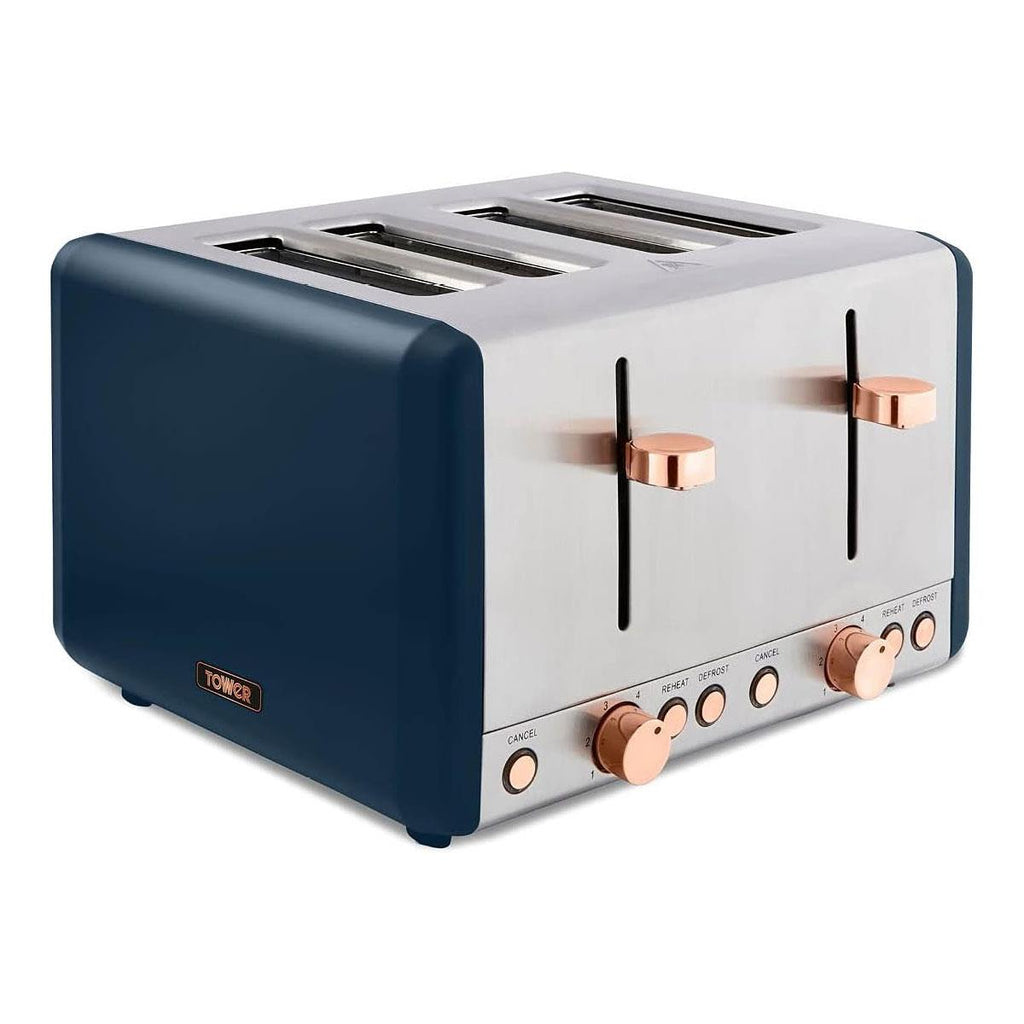 Tower Cavaletto 4 Slice Toaster Stainless Steel 1800W - Midnight Blue & Rose Gold