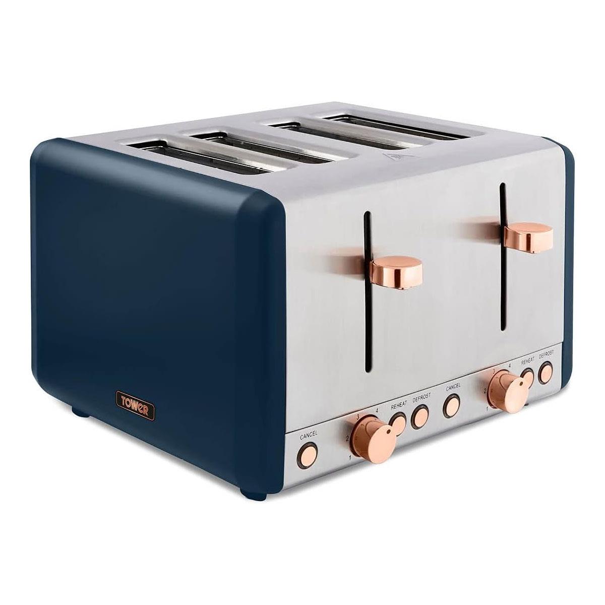 Tower Cavaletto 4 Slice Toaster Stainless Steel 1800W - Midnight Blue & Rose Gold