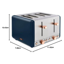 Tower Cavaletto 4 Slice Toaster Stainless Steel 1800W - Midnight Blue & Rose Gold