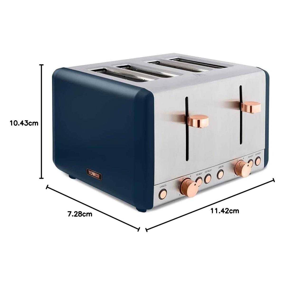 Tower Cavaletto 4 Slice Toaster Stainless Steel 1800W - Midnight Blue & Rose Gold