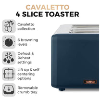 Tower Cavaletto 4 Slice Toaster Stainless Steel 1800W - Midnight Blue & Rose Gold