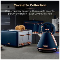 Tower Cavaletto 4 Slice Toaster Stainless Steel 1800W - Midnight Blue & Rose Gold