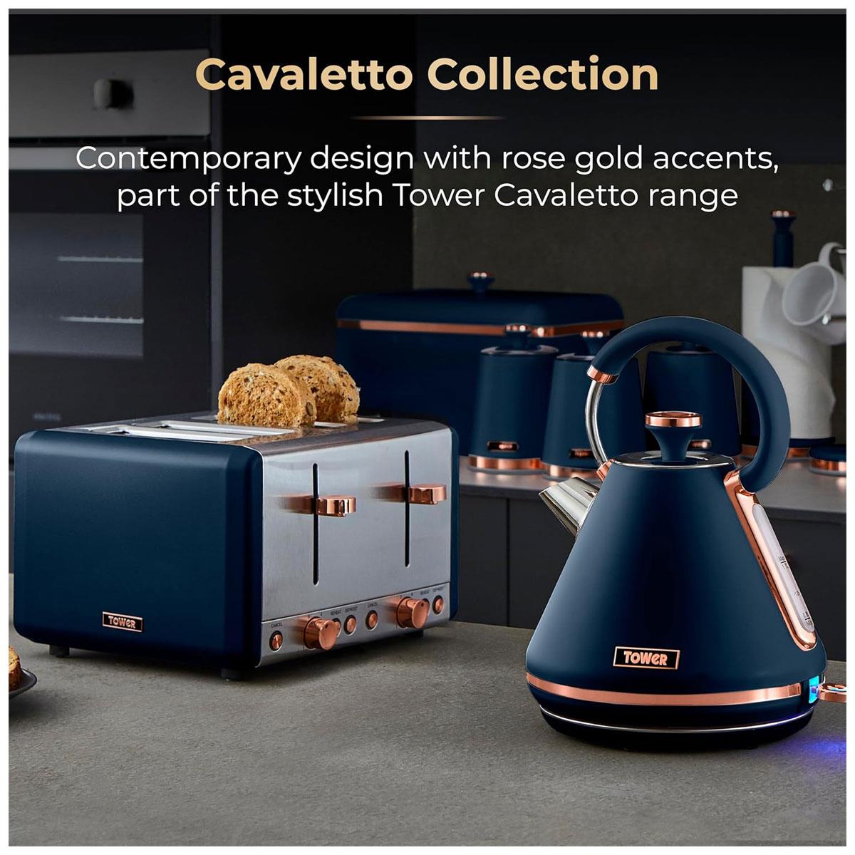 Tower Cavaletto 4 Slice Toaster Stainless Steel 1800W - Midnight Blue & Rose Gold
