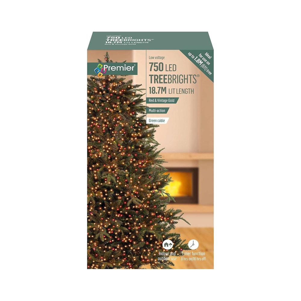 Premier Decoration Multi Action TreeBrights 750 LED Lights With Timer - Red & Vintage Gold Secondary image