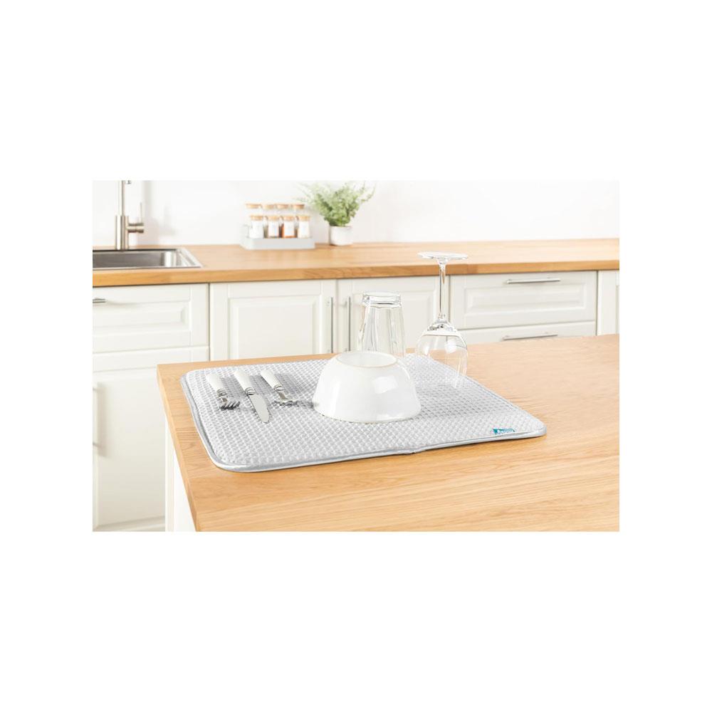 Minky Anti-Bacterial Drying Mat Ultra Absorbent Dish Drying Pad For Kitchen Counter 18 Inch X 16 Inch - Grey