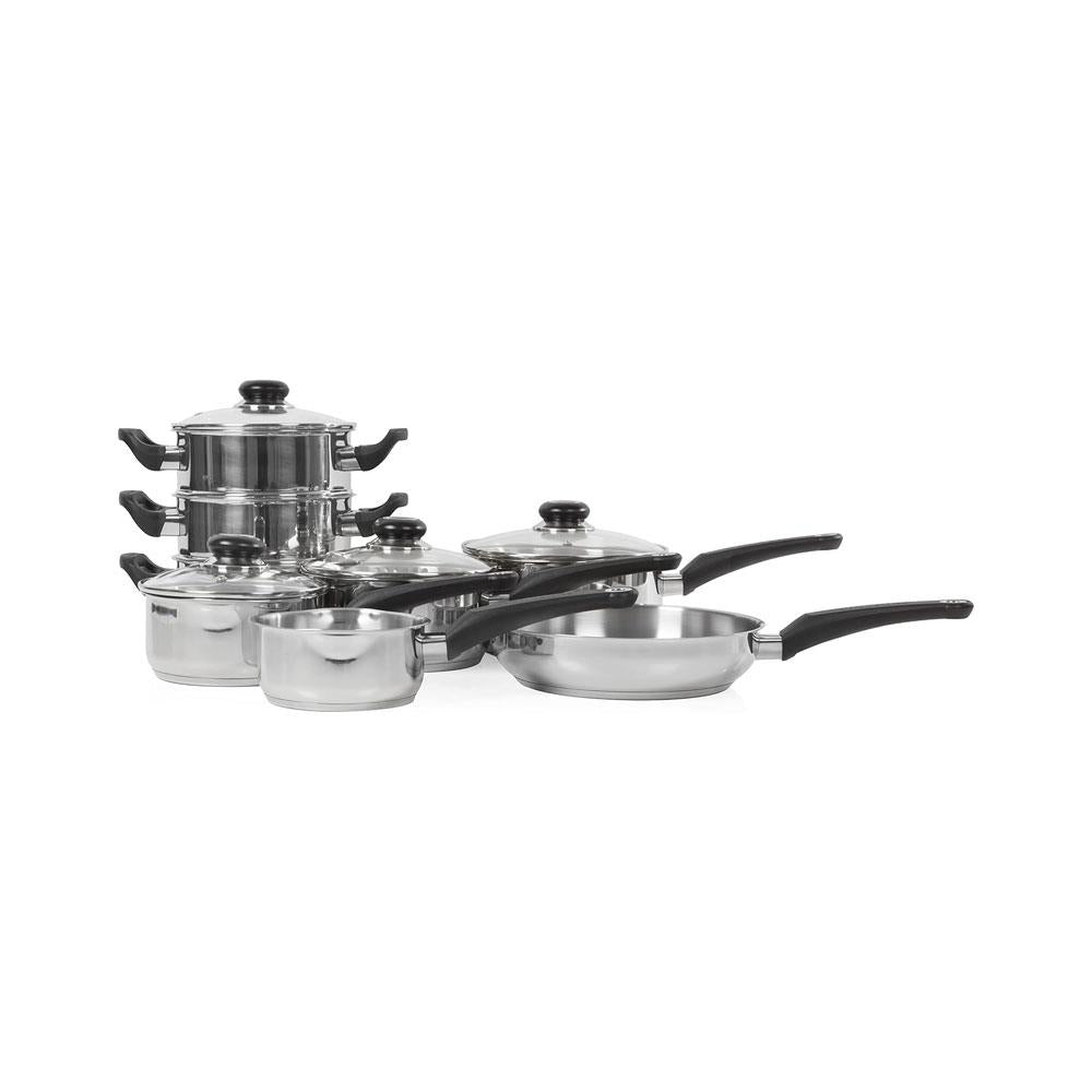 Morphy Richards Equip Induction Pan 8 Piece Set Saucepans Fry Pan Milk Pan Steamer & Steamer Inserts Stainless Steel - Silver