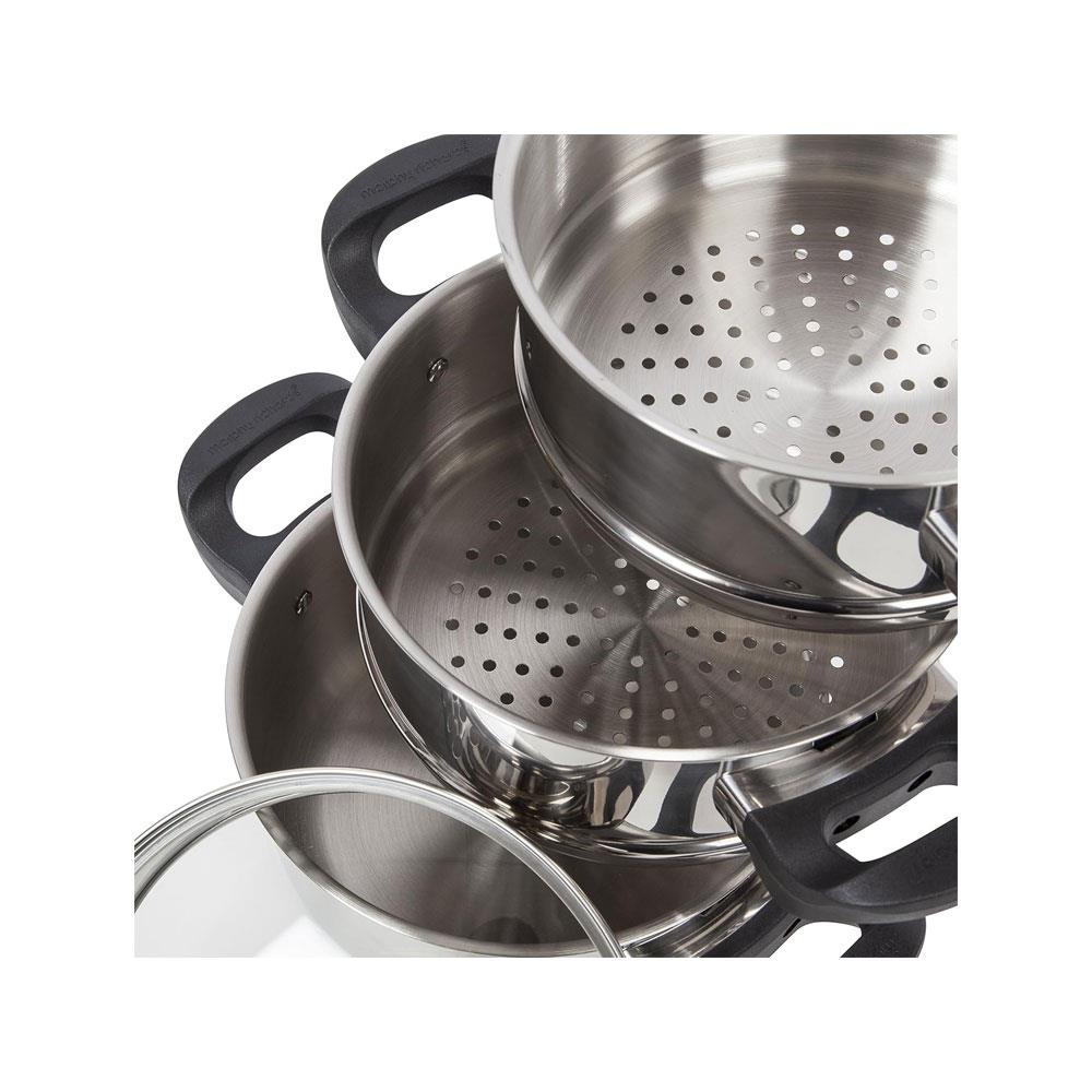 Morphy Richards Equip Induction Pan 8 Piece Set Saucepans Fry Pan Milk Pan Steamer & Steamer Inserts Stainless Steel - Silver