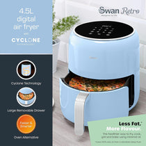 Swan Retro Digital Air Fryer 4.5 Litres With 8 Pre-Set Cooking Options Adjustable Temperature 1500W - Blue