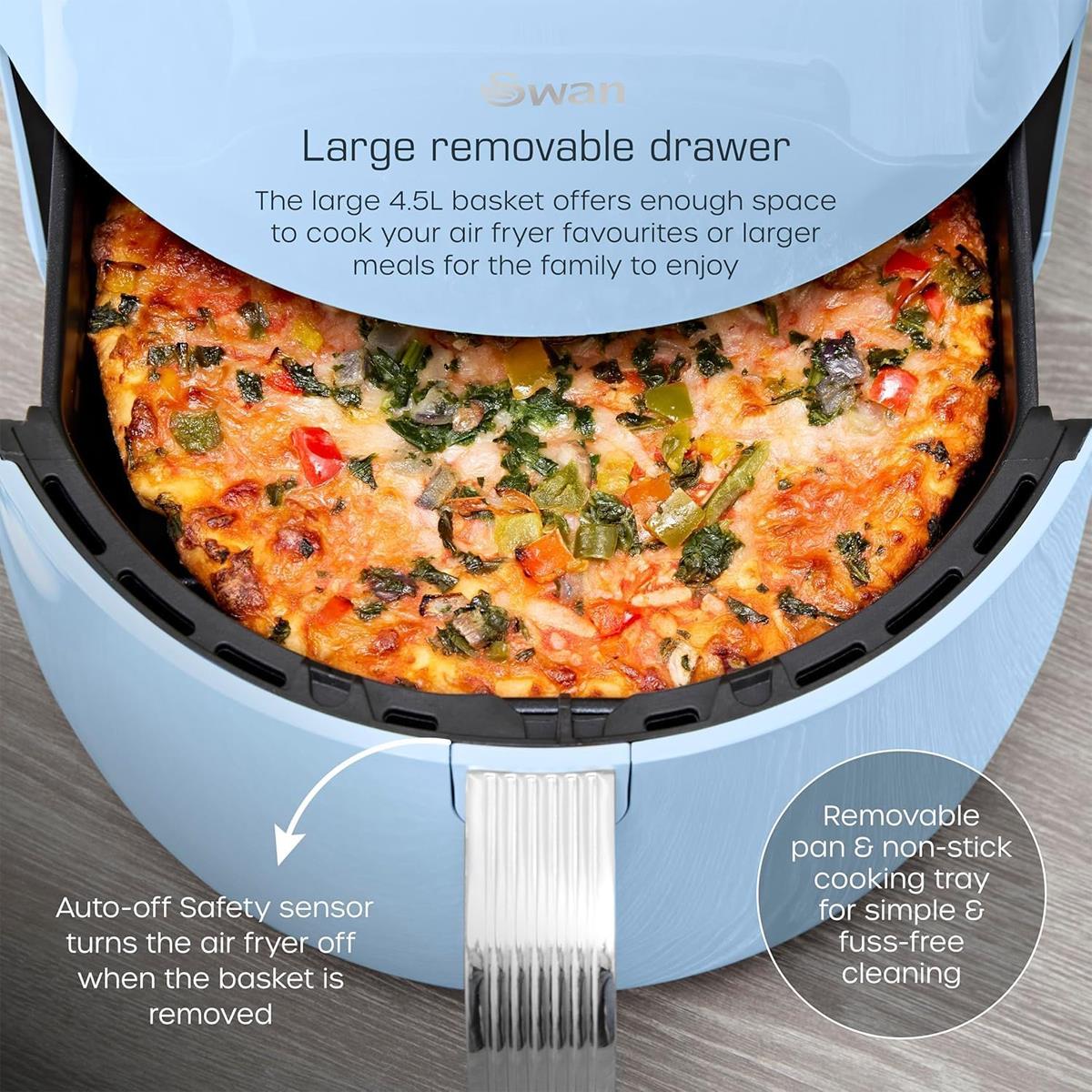Swan Retro Digital Air Fryer 4.5 Litres With 8 Pre-Set Cooking Options Adjustable Temperature 1500W - Blue