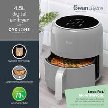 Swan Retro Digital Air Fryer 4.5 Litres With 8 Pre-Set Cooking Options Adjustable Temperature 1500W - Grey