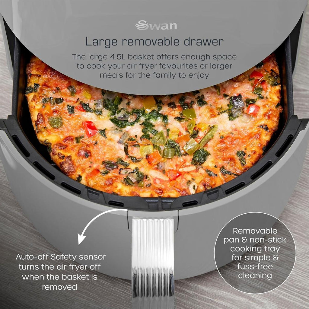 Swan Retro Digital Air Fryer 4.5 Litres With 8 Pre-Set Cooking Options Adjustable Temperature 1500W - Grey