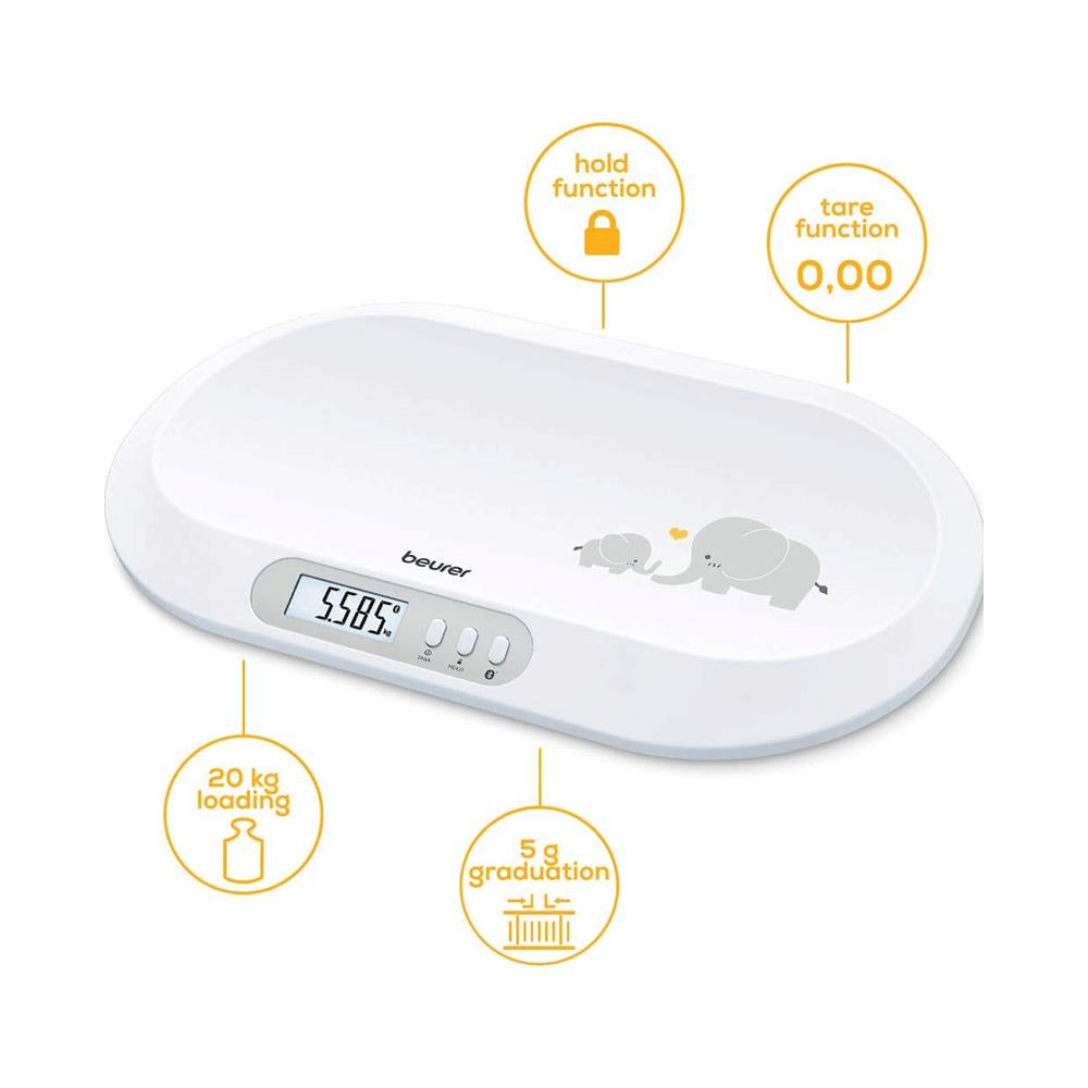 Beurer Baby Scale With App Bluetooth Connection Track Baby's Development LCD Display - White