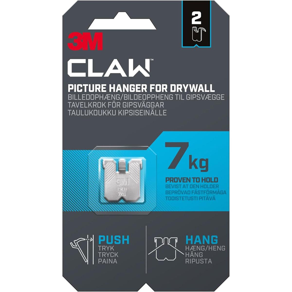 3M CLAW Drywall Picture Hanger Holds Up To 7kg Pack of 2