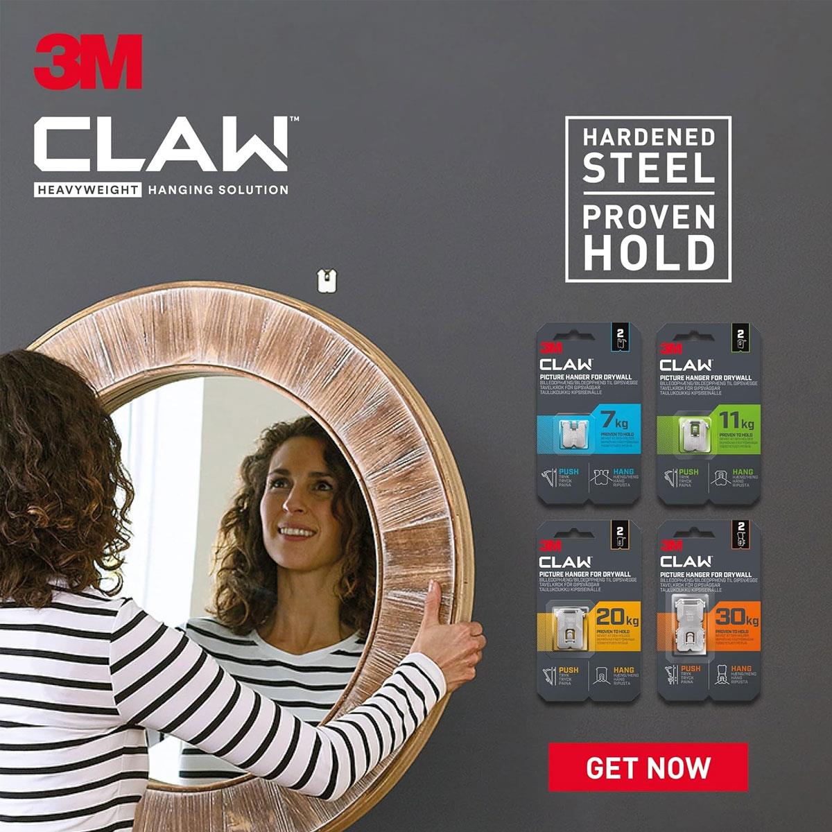 3M CLAW Drywall Picture Hanger Holds Up To 7kg Pack of 2