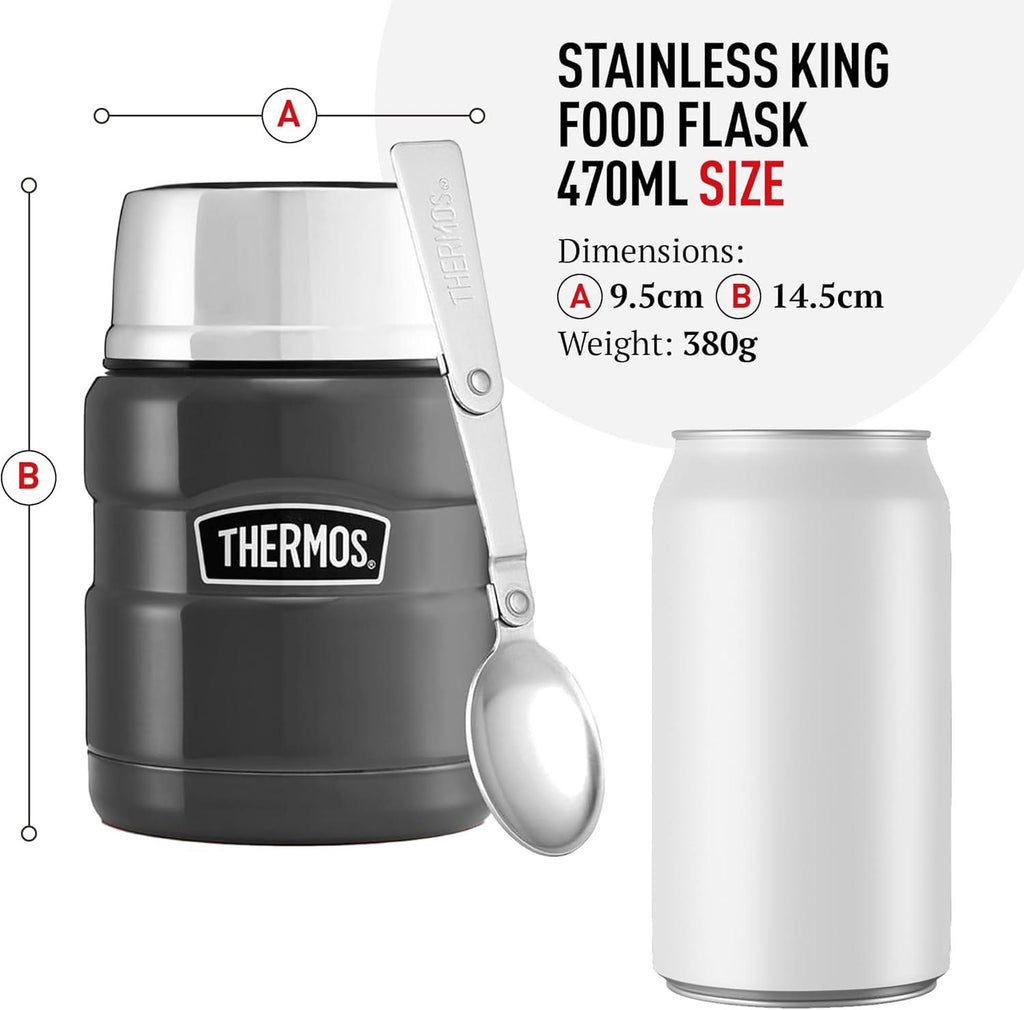 Thermos Stainless King Hot And Cold Travel Food Flask 470ml - Black