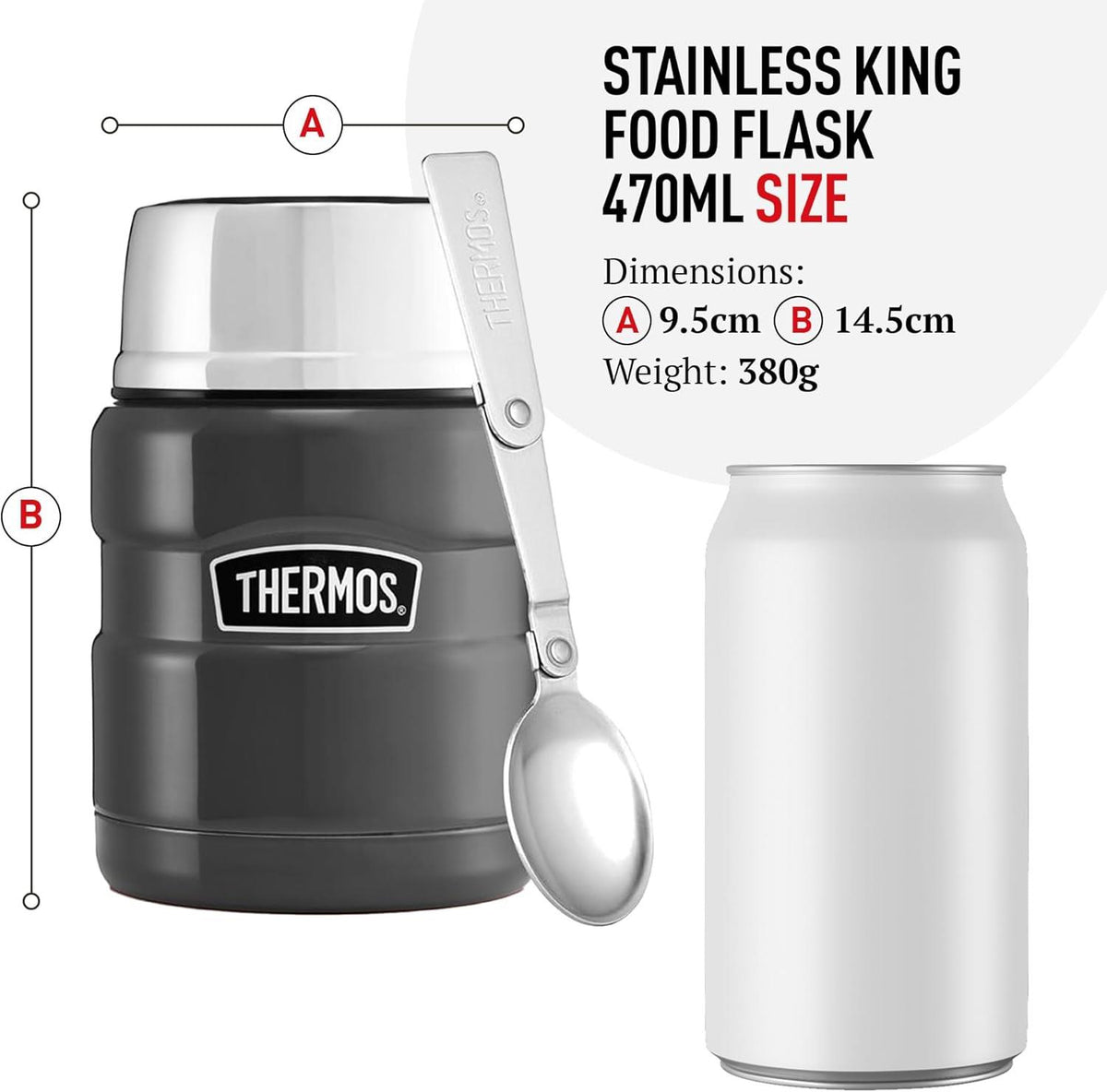 Thermos Stainless King Hot And Cold Travel Food Flask 470ml - Black