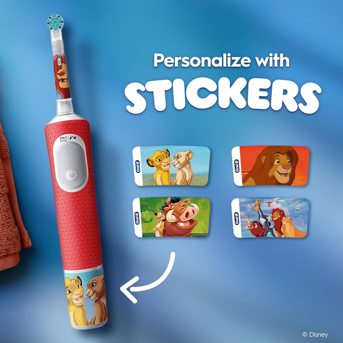 Oral-B Disney The Lion King Pro Kids Electric Toothbrush With 3 Cleaning Modes 1 Round Brush Head & 4 Stickers Charger - Red D12KIDSPROLIO