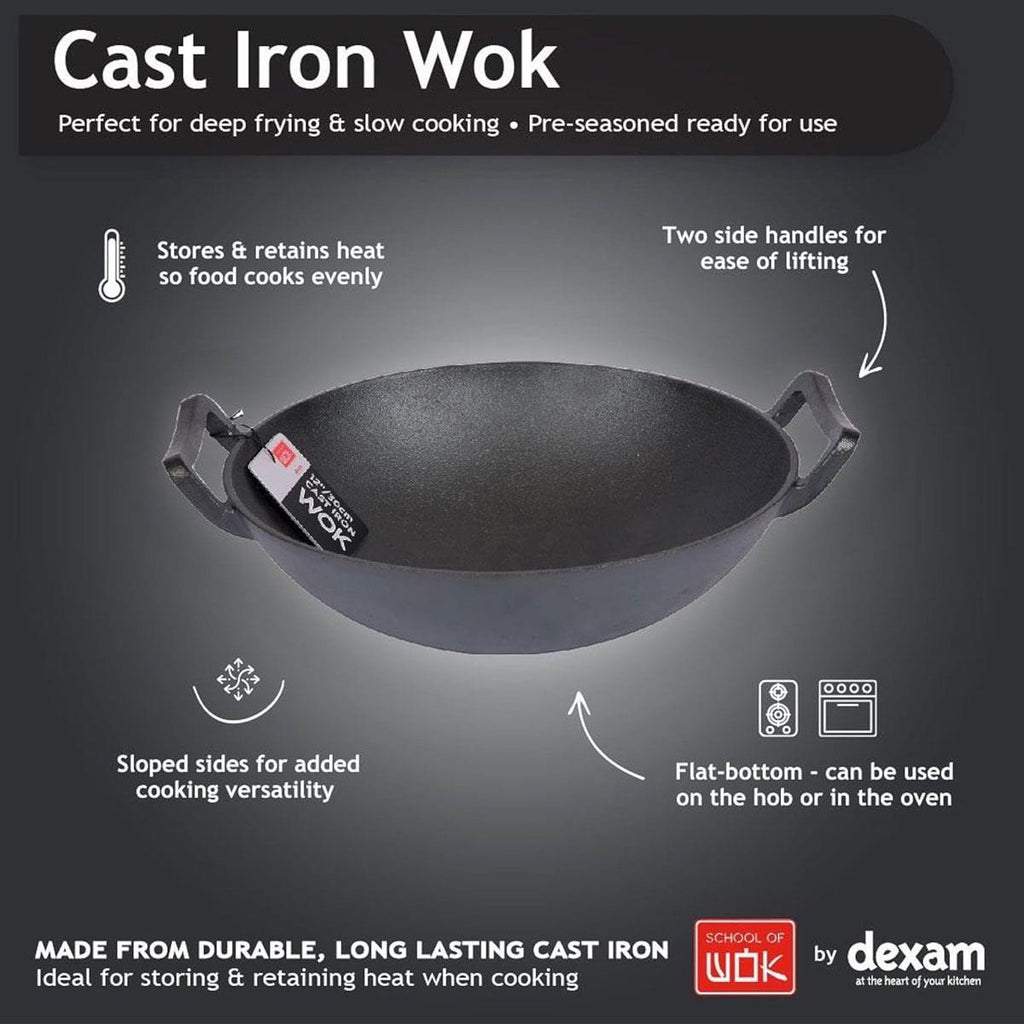 School of Wok 12 Inch/30cm Cast Iron Wok - Black