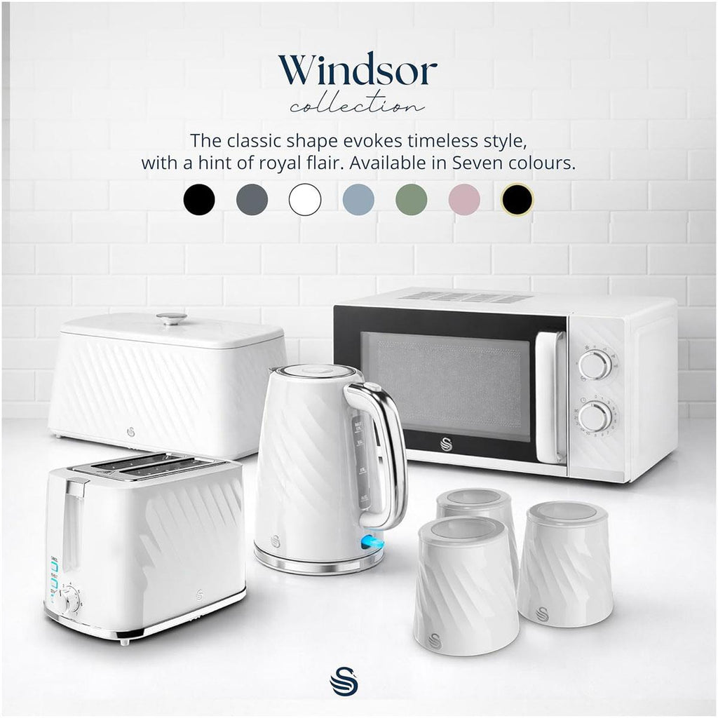Swan Windsor 2 Slice Toaster With 7 Browning Levels Defrost Reheat Cancel Functions 900W - White