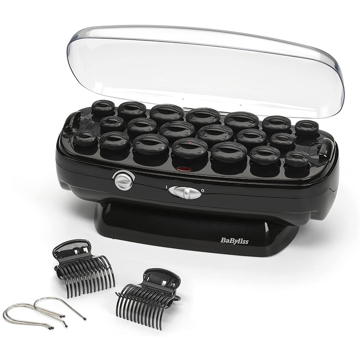 BaByliss Thermo-Ceramic Heated Hair Rollers 20 Rollers 8 Large 6 Medium 6 Small With Clips & Pins - Black