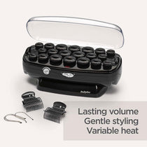 BaByliss Thermo-Ceramic Heated Hair Rollers 20 Rollers 8 Large 6 Medium 6 Small With Clips & Pins - Black