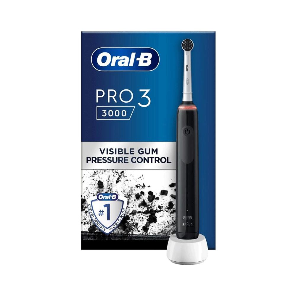 Oral-B Pro 3 3000 Pure White Electric Toothbrush Visible Gum Pressure Control With 3 Modes - Charcoal Black
