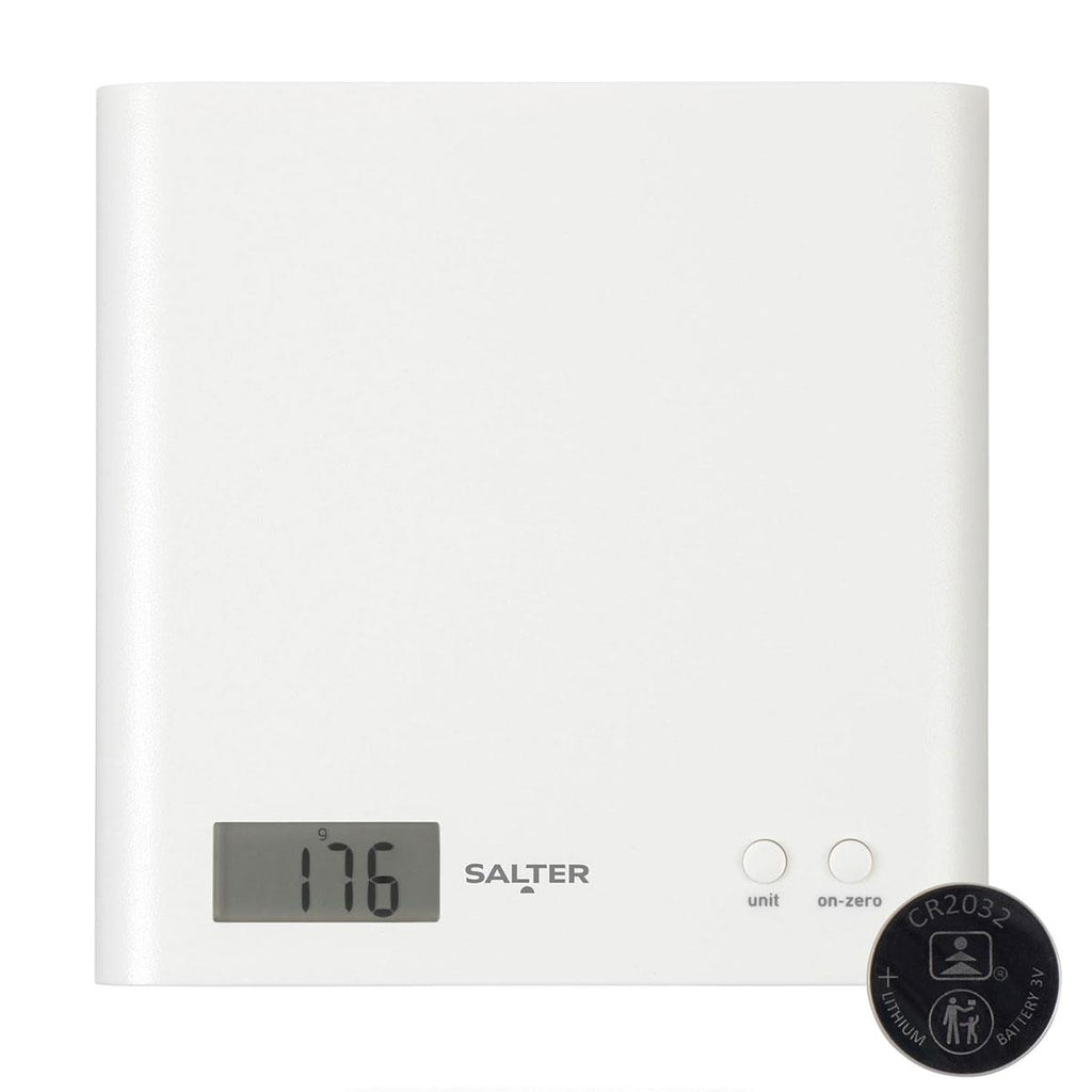 Salter Arc Digital Kitchen Scale 3kg Capacity LCD Display Slim Design Compact Storage - White
