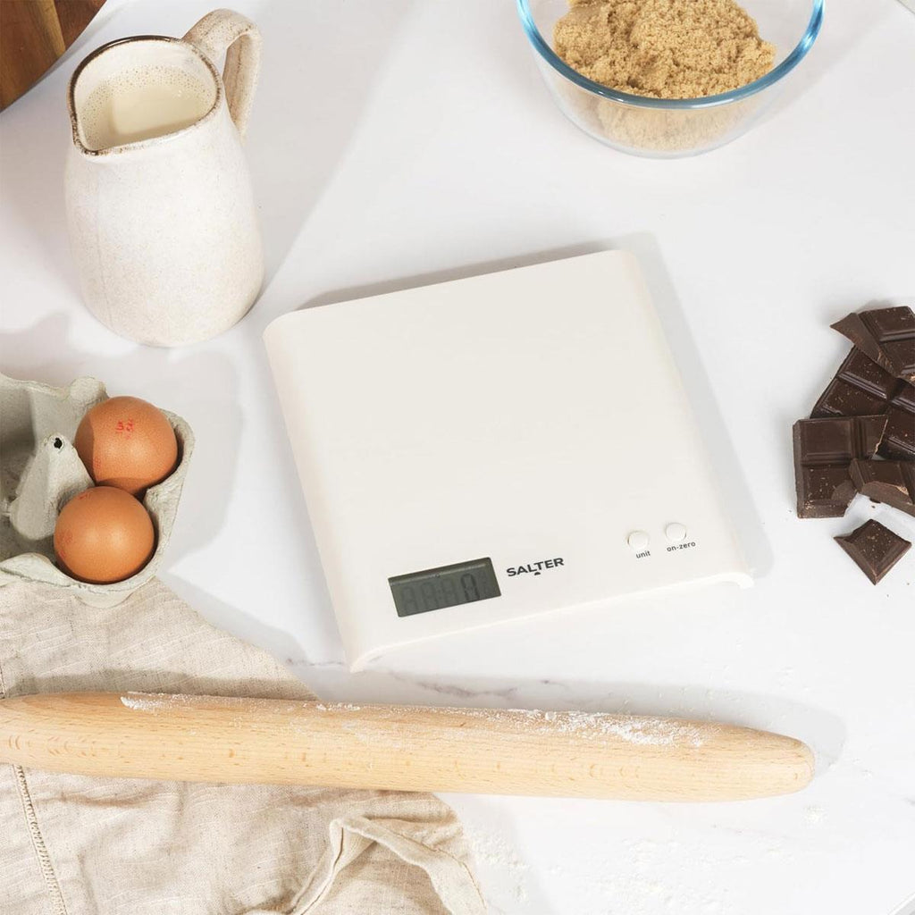 Salter Arc Digital Kitchen Scale 3kg Capacity LCD Display Slim Design Compact Storage - White