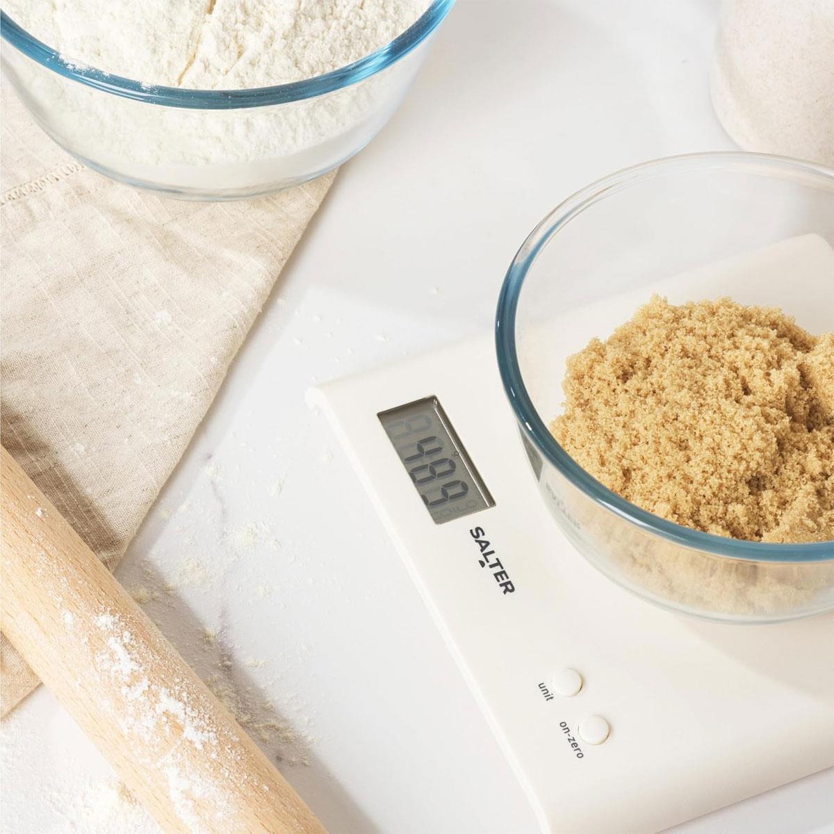 Salter Arc Digital Kitchen Scale 3kg Capacity LCD Display Slim Design Compact Storage - White