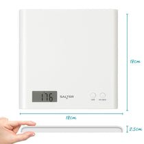 Salter Arc Digital Kitchen Scale 3kg Capacity LCD Display Slim Design Compact Storage - White