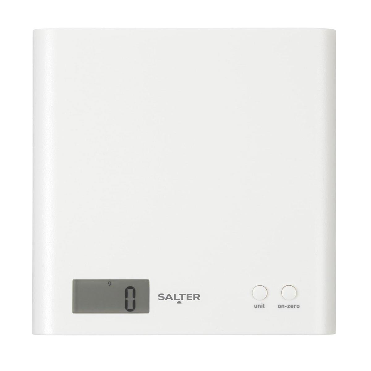 Salter Arc Digital Kitchen Scale 3kg Capacity LCD Display Slim Design Compact Storage - White