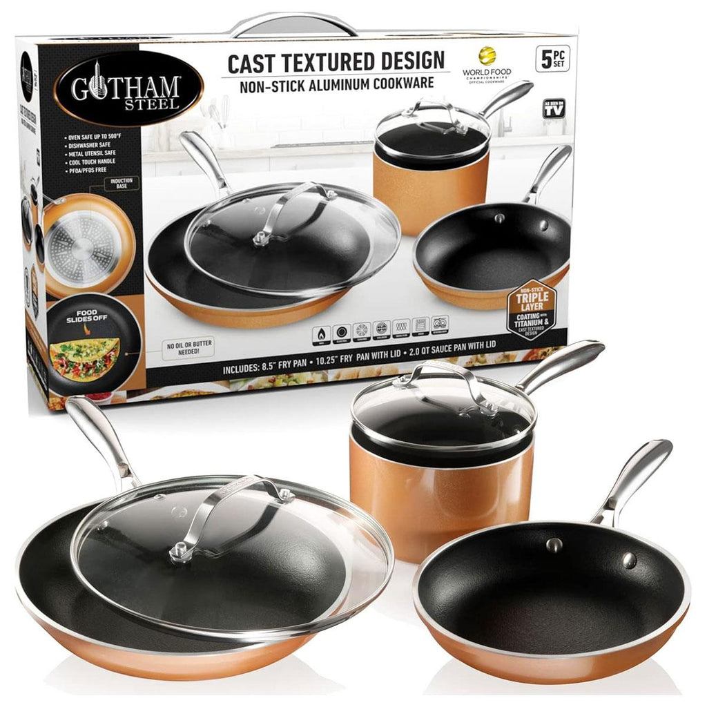 Gotham Steel Non Stick Cast Textured Cookware 5 Piece Set
