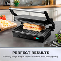 Daewoo Cool Touch Mini Panini Press Sandwich Toasters Stainless Steel 750W - Black & Silver