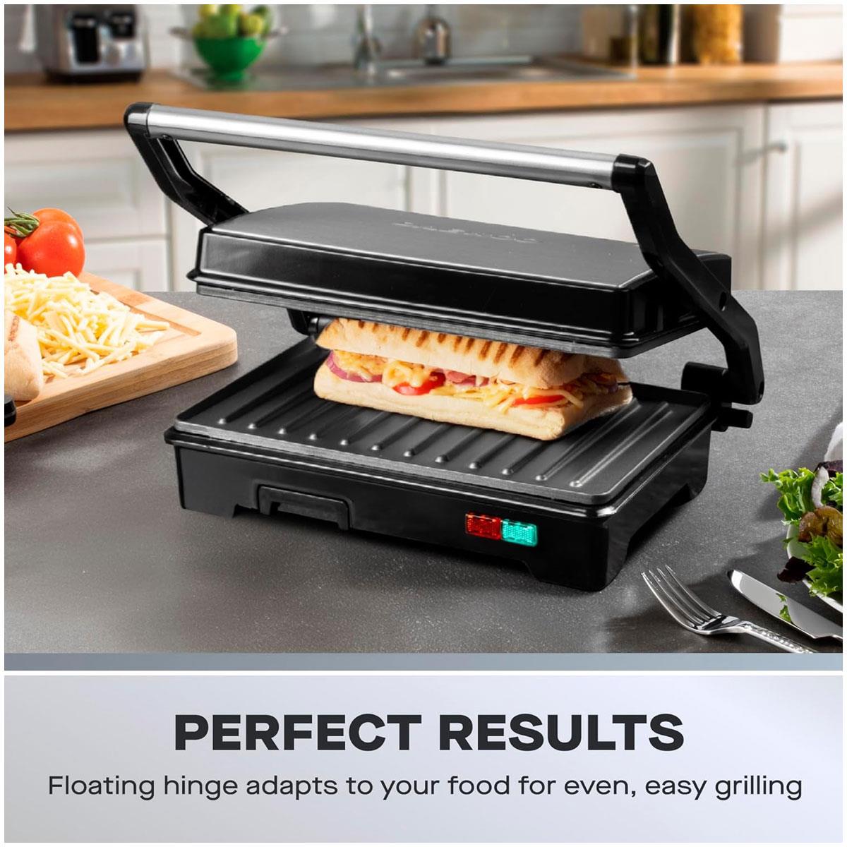 Daewoo Cool Touch Mini Panini Press Sandwich Toasters Stainless Steel 750W - Black & Silver