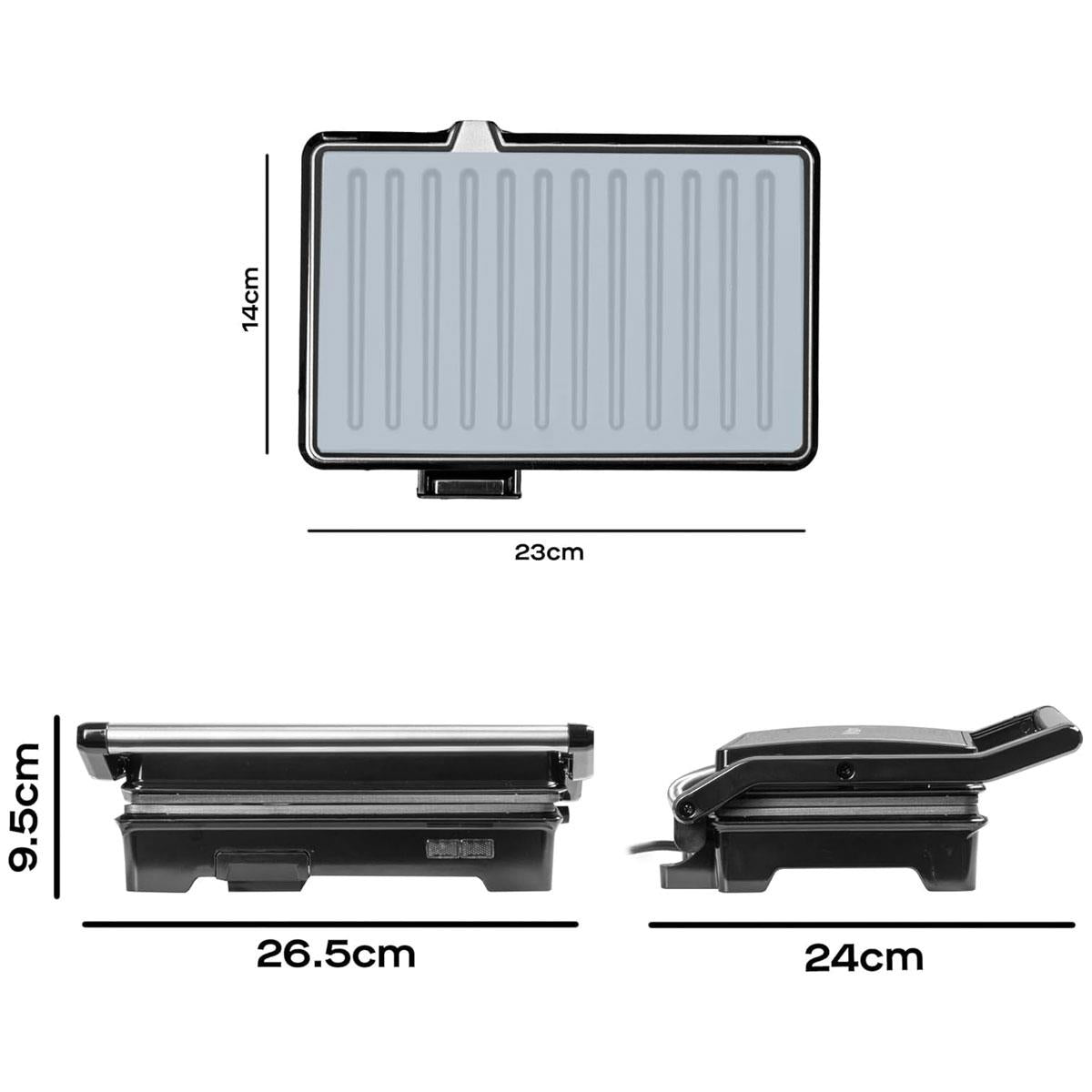 Daewoo Cool Touch Mini Panini Press Sandwich Toasters Stainless Steel 750W - Black & Silver