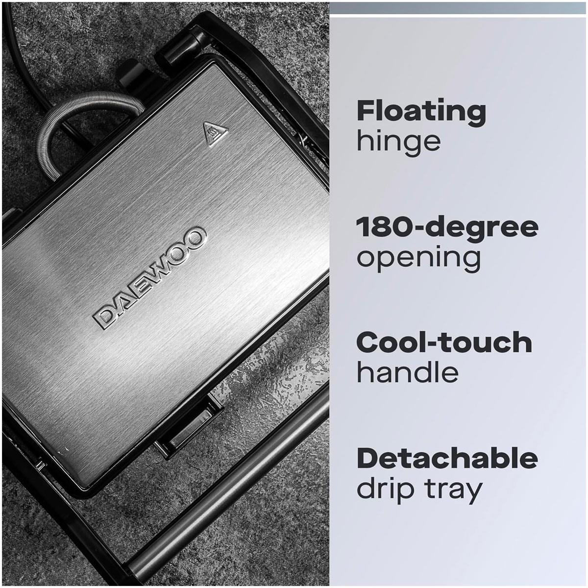 Daewoo Cool Touch Mini Panini Press Sandwich Toasters Stainless Steel 750W - Black & Silver