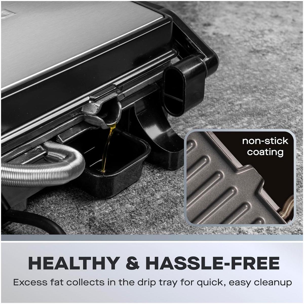Daewoo Cool Touch Mini Panini Press Sandwich Toasters Stainless Steel 750W - Black & Silver