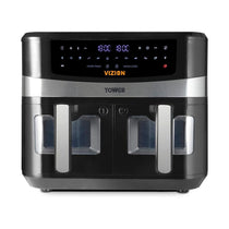 Tower Vortx Vizion Dual Basket Digital Air Fryer With Pre-Set Programmes 2600W 9 Litres - Black