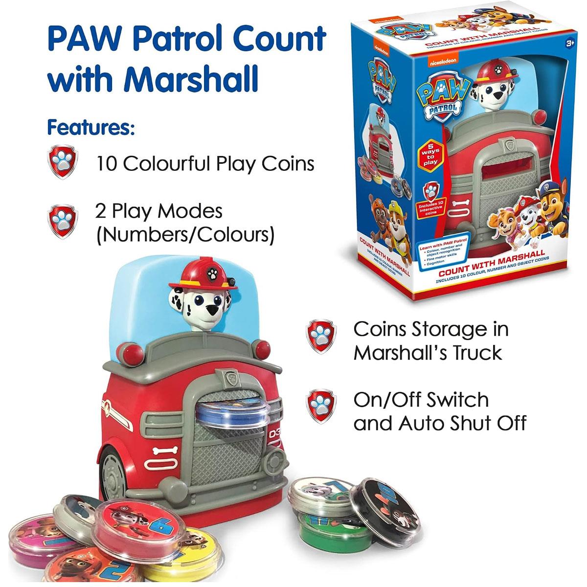 Paw Patrol Count With Marshall Toy 10 Fun Play Coins Kids Interactive Fun Toys - Multicolour