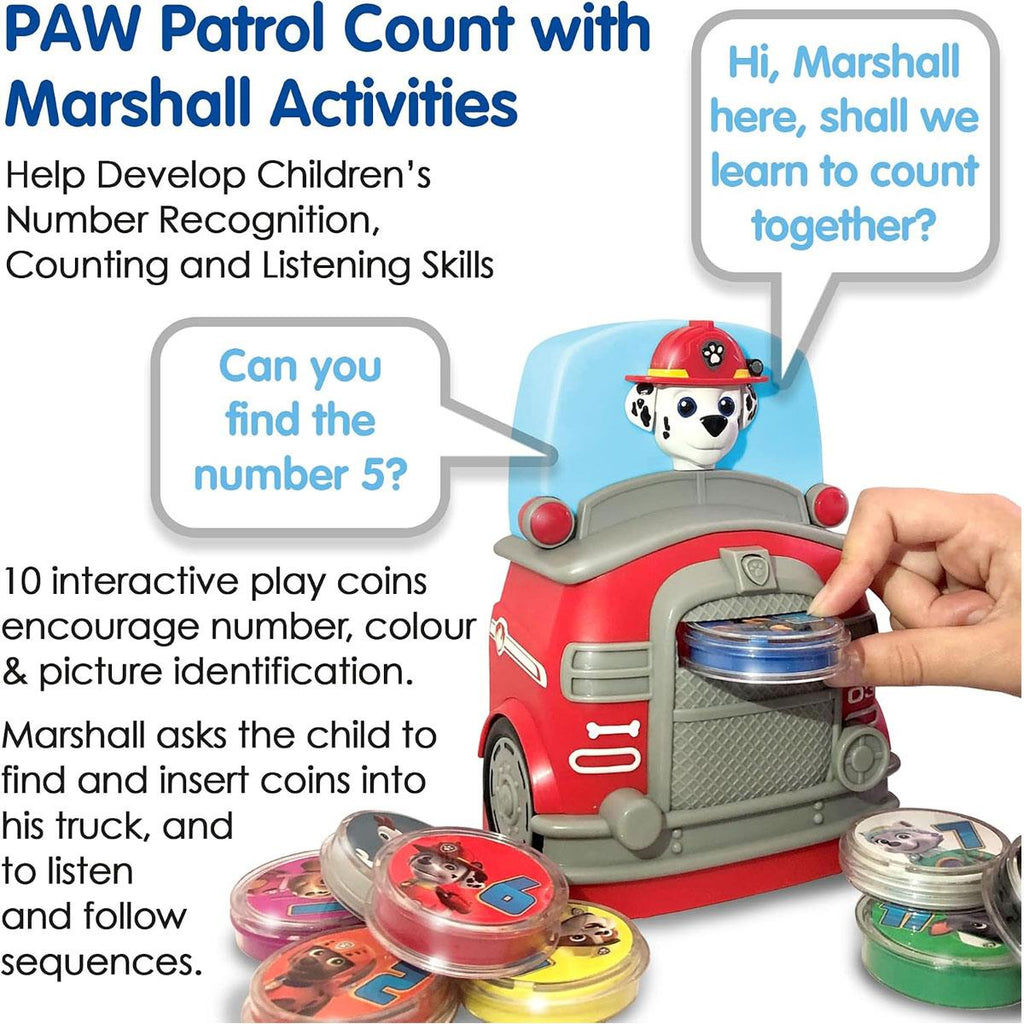Paw Patrol Count With Marshall Toy 10 Fun Play Coins Kids Interactive Fun Toys - Multicolour