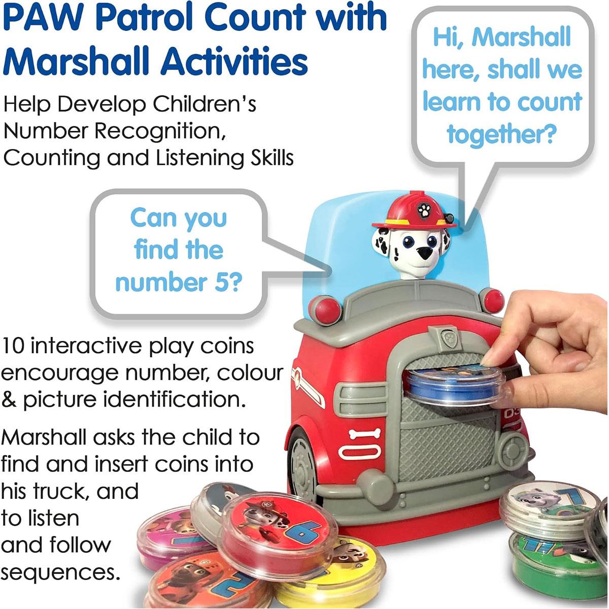 Paw Patrol Count With Marshall Toy 10 Fun Play Coins Kids Interactive Fun Toys - Multicolour