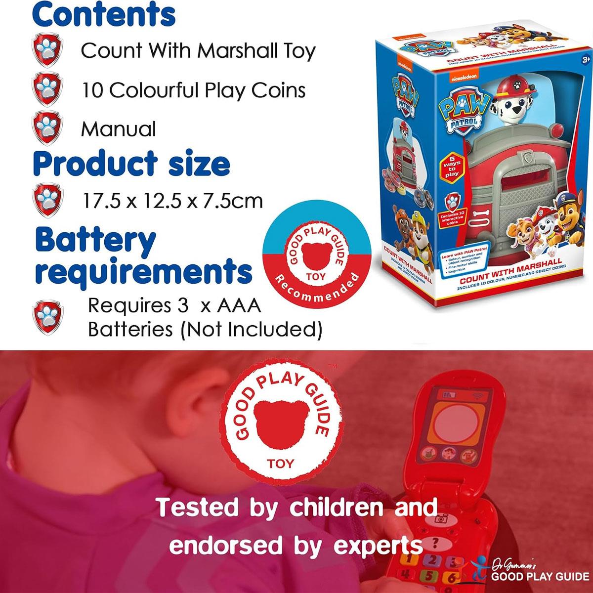 Paw Patrol Count With Marshall Toy 10 Fun Play Coins Kids Interactive Fun Toys - Multicolour