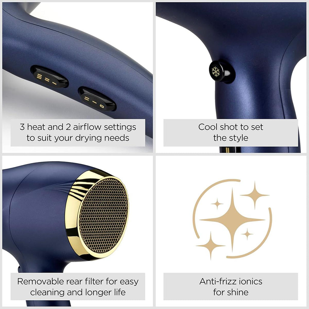 BaByliss Midnight Luxe Hair Dryer 2300W 3 Heat And 2 Speed Settings - Blue